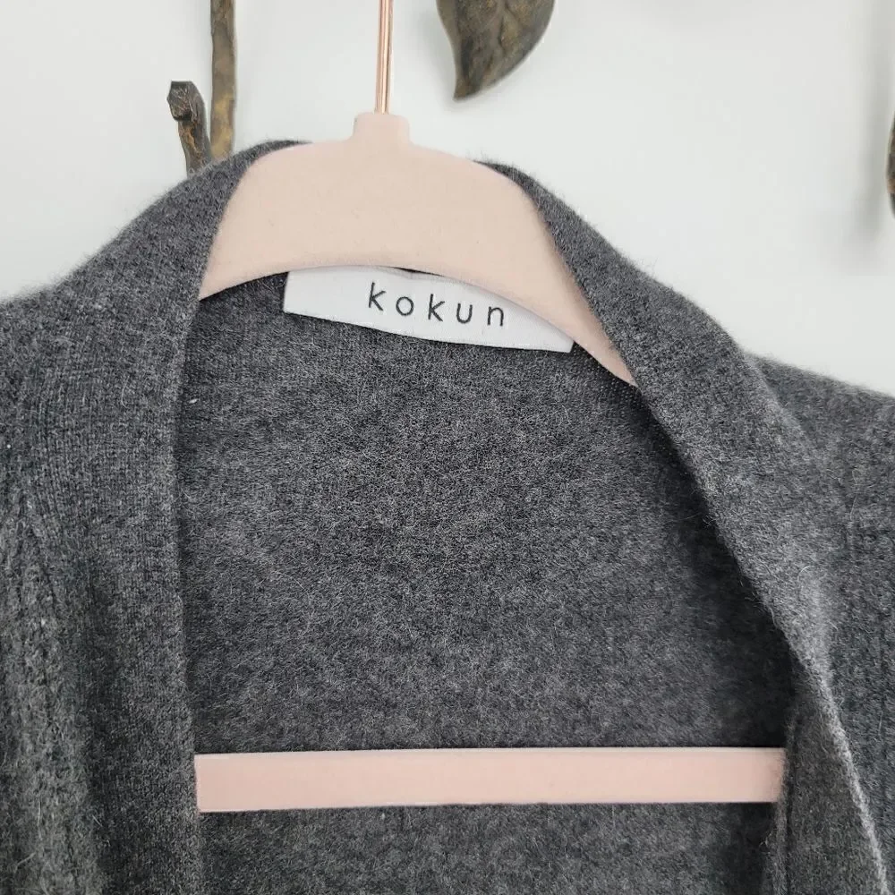 Kokun gray 100% cashmere open front cardigan